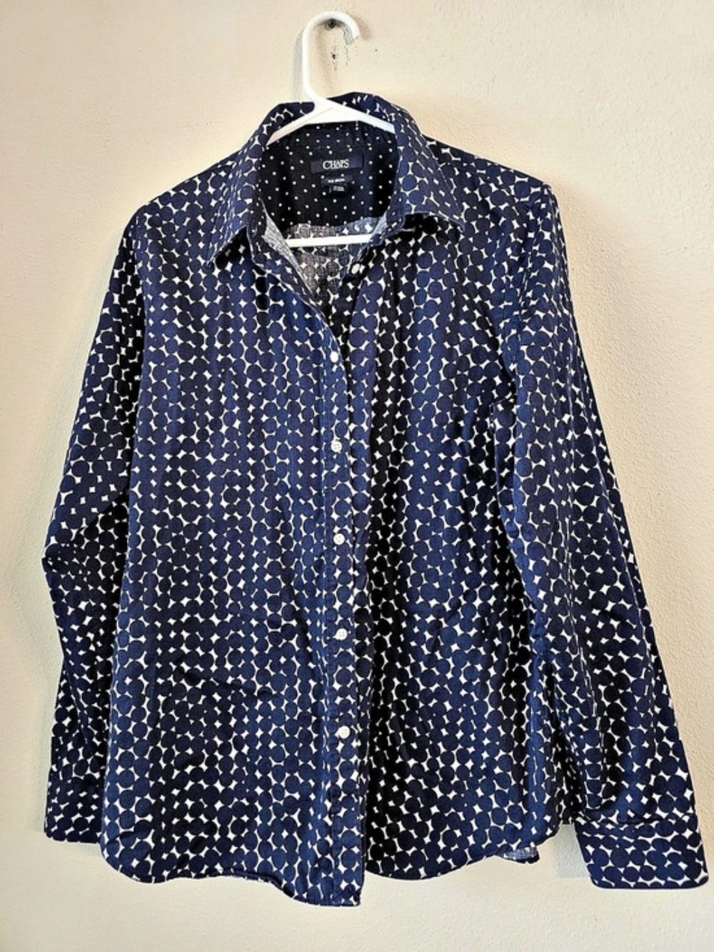 Chaps No Iron Polka Dot Button-Down Shirt in Blue & White